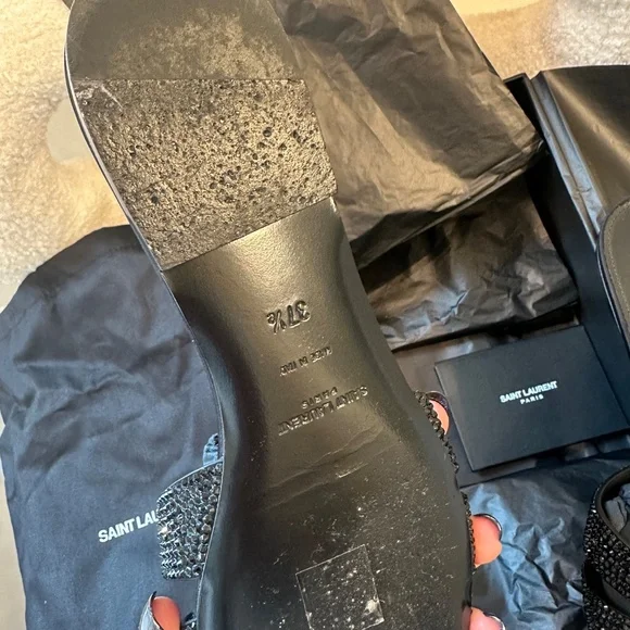 Saint Laurent Tribute Rhinestone Suede Sandal - Picture 7 of 11